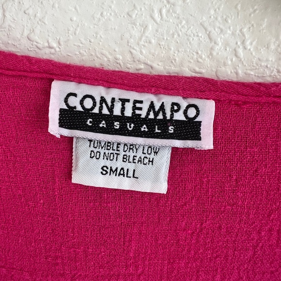 VINTAGE blouse / pink gauze cotton ruffle v neck long sleeve top / size S - Picture 4 of 6